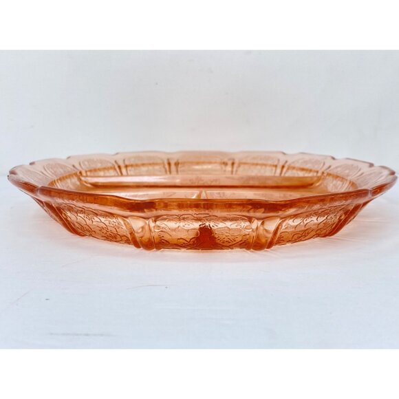 Jeanette Depression glass 13.25" Divided Oval Platter Cherry Blossom Pink - Picture 8 of 8